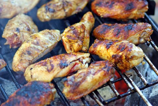 Chicken wing barbeque, close up image.