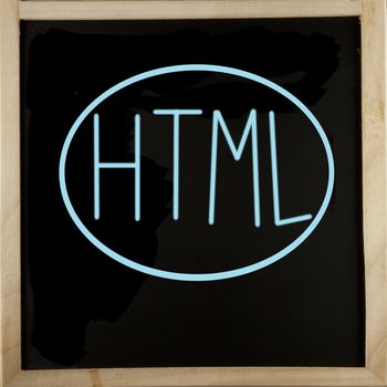 Word Html with circle around over a blackboard