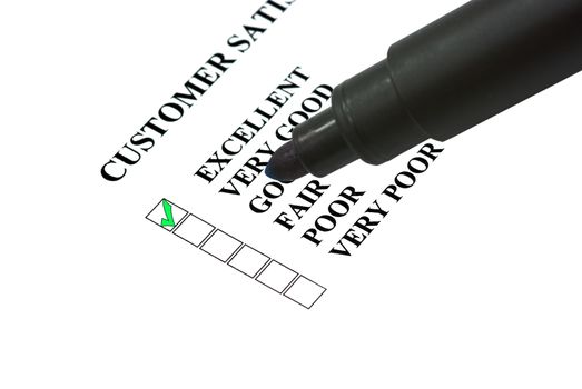 Completing customer satisfaction form with a marker.