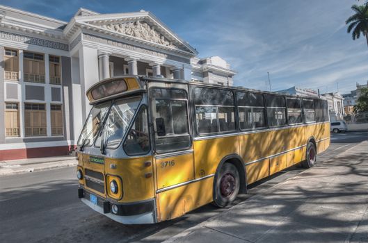 Cuba vintage bus in cien fuegos