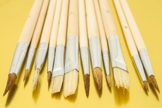 New Wooden Different Paintbrush Set Texture over a Colored Background