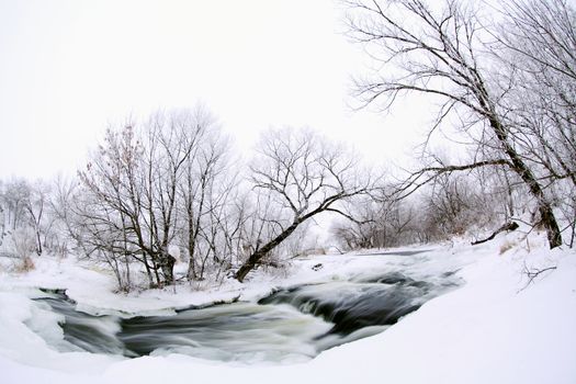 Winter scenic of the River Krynka, Donetsk region, Ukraine. 