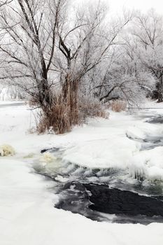 Winter scenic of the River Krynka, Donetsk region, Ukraine. 