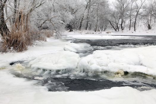 Winter scenic of the River Krynka, Donetsk region, Ukraine. 