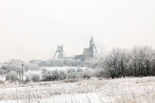 Coal mine in winter, Donbass. Donetsk region, Ukraine. 