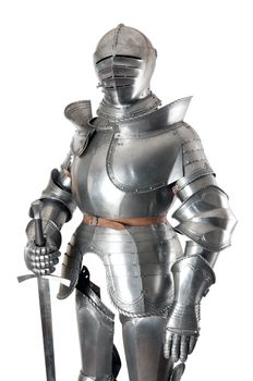 Armour of the medieval knight. Metal protection of the soldier against the weapon of the opponent