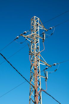 Energy Electricity Power Pylon on a Blue Sky