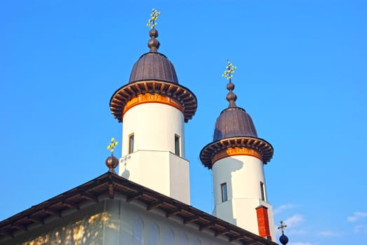 Ancient monastery Varatec in Moldavia, Church towers details