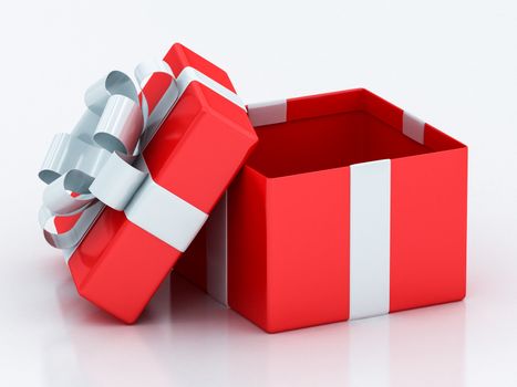open red gift boxes with white ribbon on a white background