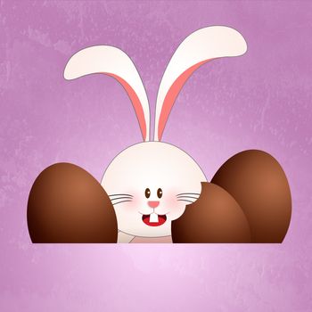Bunny with chocolate Easter eggs