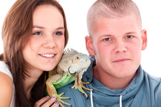 Young adults in a white studio having fun