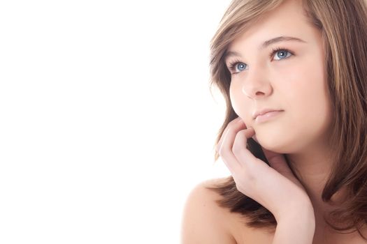 Young teenager in de studio on white