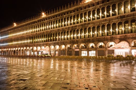 Beautiful night view of famous San Marco square in Venice, Italy