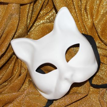 Cat mask on golden glitters