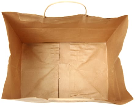 Empty brown paper bag from top view looking down inside at bottom.