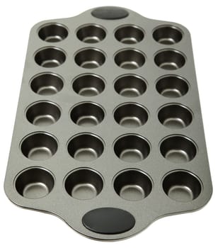 Empty Metal Muffin Tray over White