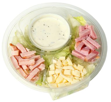 Healthy Fast Food Chef Salad in Carryout Bowl isolated over white.