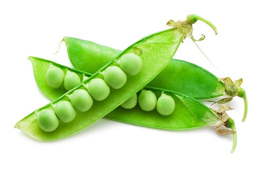 Fresh green peas isolated on white background