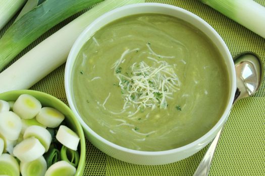 bowl of soup with fresh leek
