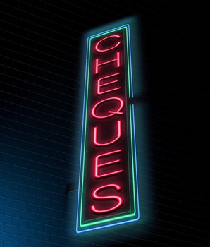 Illustration depicting an illuminated neon sign with a cheques concept.