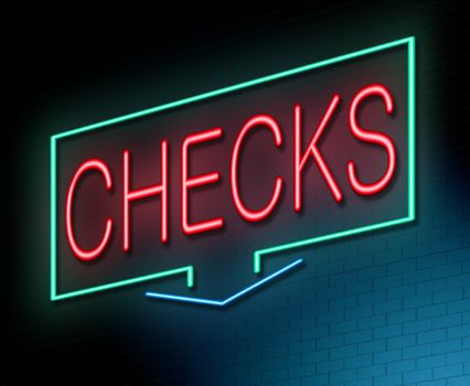 Illustration depicting an illuminated neon sign with a checks concept.