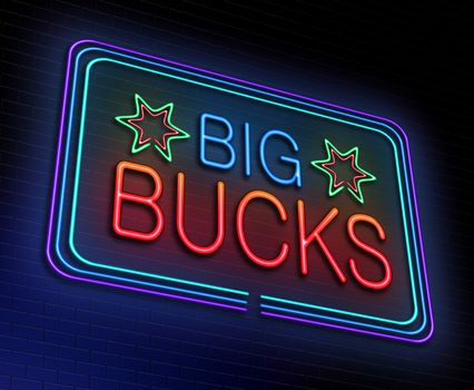 Illustration depicting an illuminated neon sign with a big bucks concept.