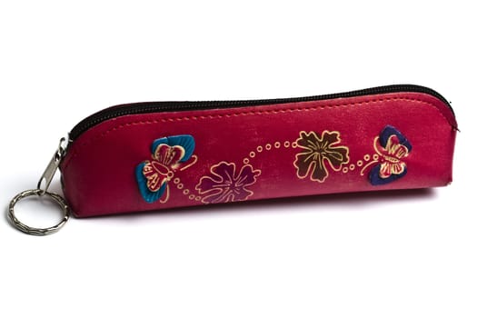 Pretty pencil case isolated on white  background