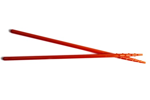 Red chopsticks isolated on white background 