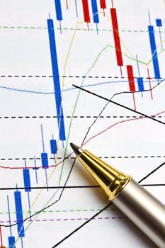 Background of business graph and a pen 
