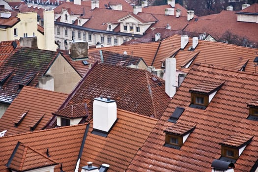 Red roof of buildings in Prague