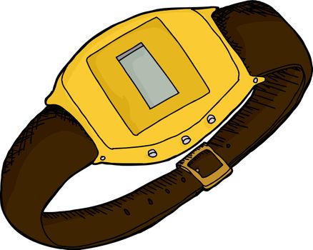 Single gold digital wristwatch over isolated background