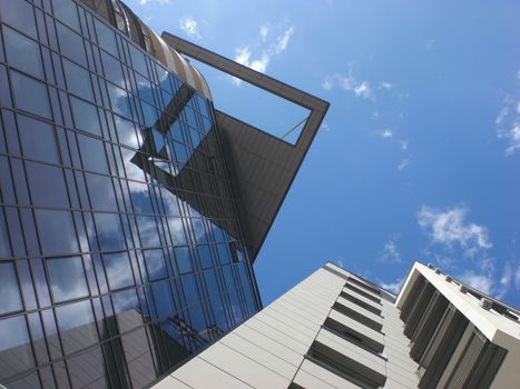 Modern tower building with frameless windows