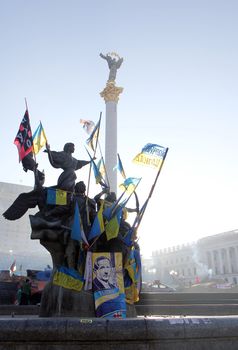 KIEV, UKRAINE - DECEMBER 24: Khreshchatyk during anti-governmental and pro-European integration protests on December 24, 2013 in Kiev, Ukraine