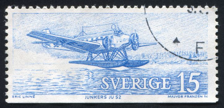 SWEDEN - CIRCA 1972: stamp printed by Sweden, shows Airplane Junkers JU52, circa 1972