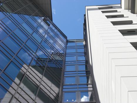 Modern tower building with frameless windows