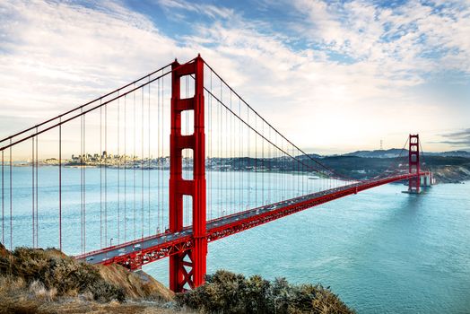 famous Golden Gate Bridge, San Francisco at night, USA