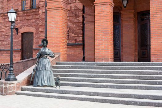 Statue of lady with small dog in Mogilev in Belarus
