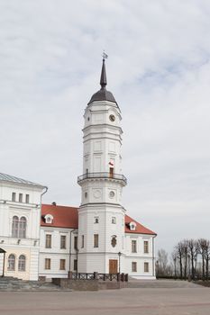 An old white tower in Mogilev in Belarus
