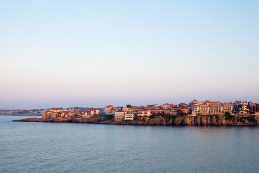 Houses on the cliff above the sea in Sozopol in Bulgaria
