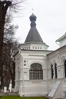 White orthodox church with blue dome
