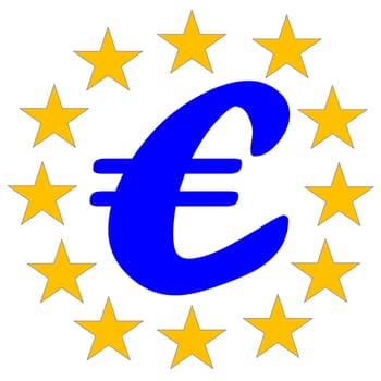 Euro symbol surrounded with twelve yellow stars in white background