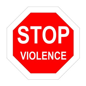 Stop roadsign with violence word inside in white background