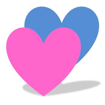 Pink and blue heart shape for couple love in white background