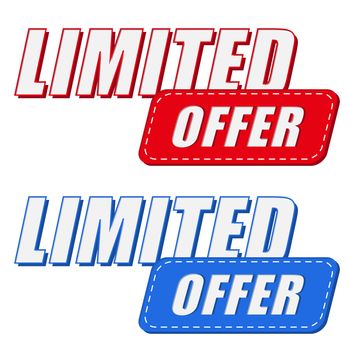 limited offer in two colors labels, business shopping concept, flat design