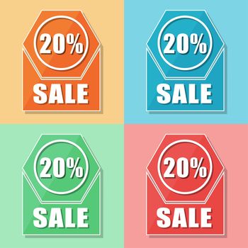 20 percentages sale, four colors web icons, flat design, business shopping concept