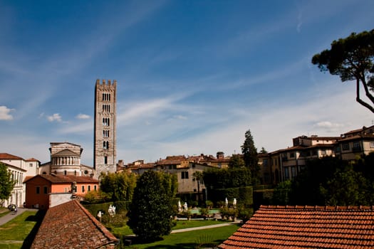 An old big medieval tower in Lucca 
