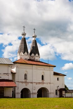 White orthodox church in Ferapontov monastery in summer day
