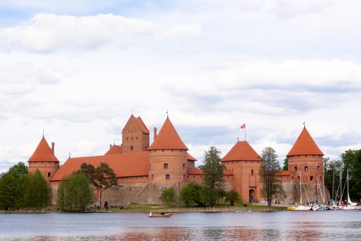 A landscape with lake and Trakaj castle in Lithuania
