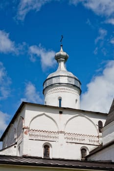 White orthodox church in Ferapontov monastery in summer day
