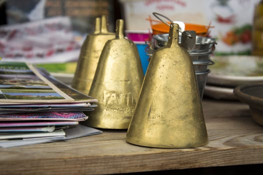 Metal bells in the gift shop